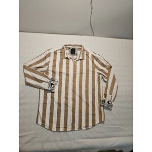 Cactus Man Ricky Singh Mens XL Tan White Stripe Long Sleeve Button Down Shirt